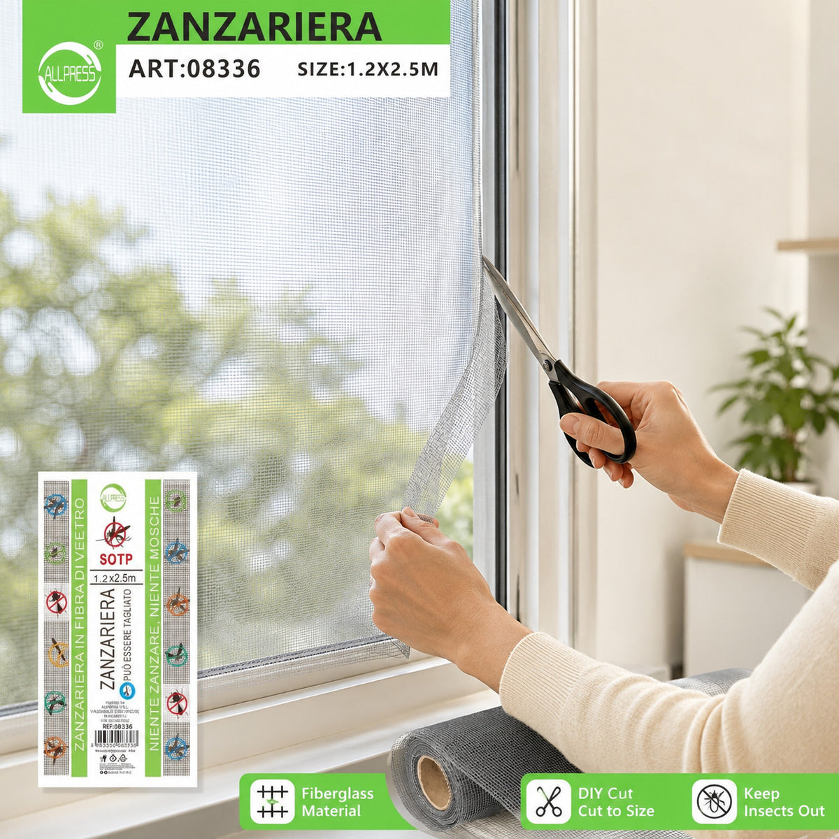 ROTOLO ZANZARIERA FIBRA VETRO GRIGIA RETE TAGLIABILE FINESTRA PORTA 1,2X2,5M