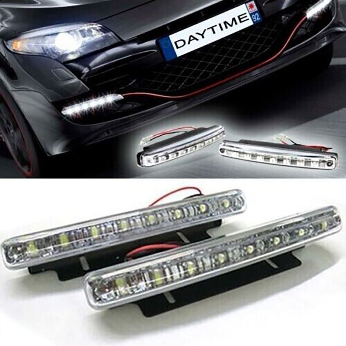 LUCI AUTO 8 LED PER FANALE DAYTIME - DIURNE WATERPROOF DC 12V PARAURTI AUTO