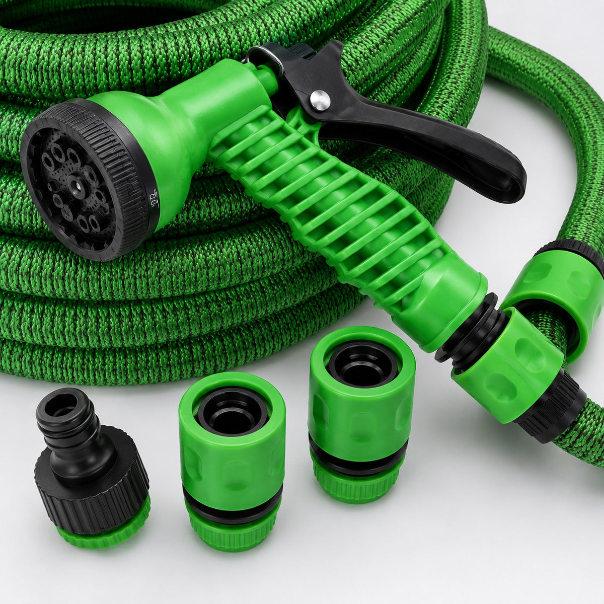 TUBO DA GIARDINO PIANTE FLESSIBILE ESTENSIBILE 15 METRI CON PISTOLA 7 FUNZIONI