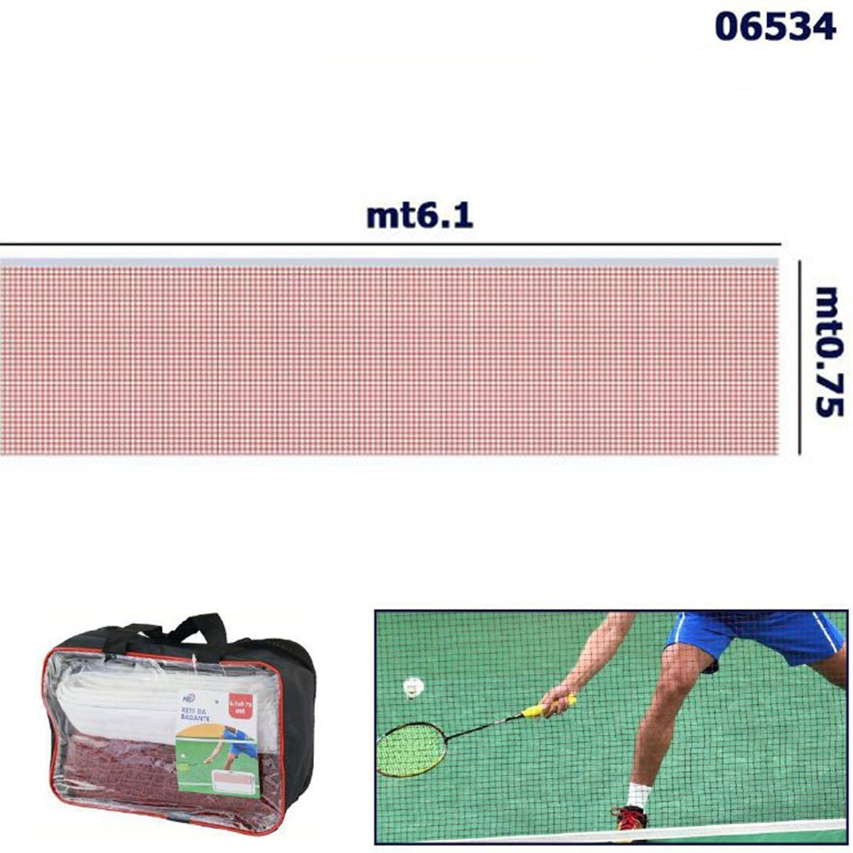 RETE DA TENNIS MODELLO BASIC TRECCIA 6MT BORSA TRASPORTO SPORT RICAMBIO 06534
