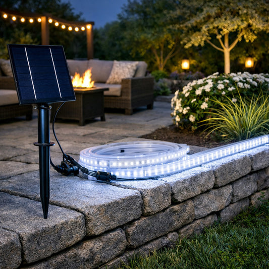 STRISCIA LED SOLARE 10 METRI TELECOMANDO BIANCO FREDDO 6500K ESTERNO ET-31611