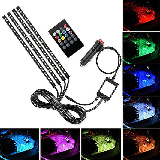 BANDE LED INTÉRIEURE VOITURE 72 LED RGB ÉCLAIRAGE HABITACLE PIEDS AMBIANCE TÉLÉCOMMANDE 12V