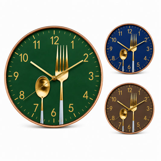 HORLOGE MURALE CUISINE DESIGN COUVERTS MODERNE 30CM DÉCORATION MAISON