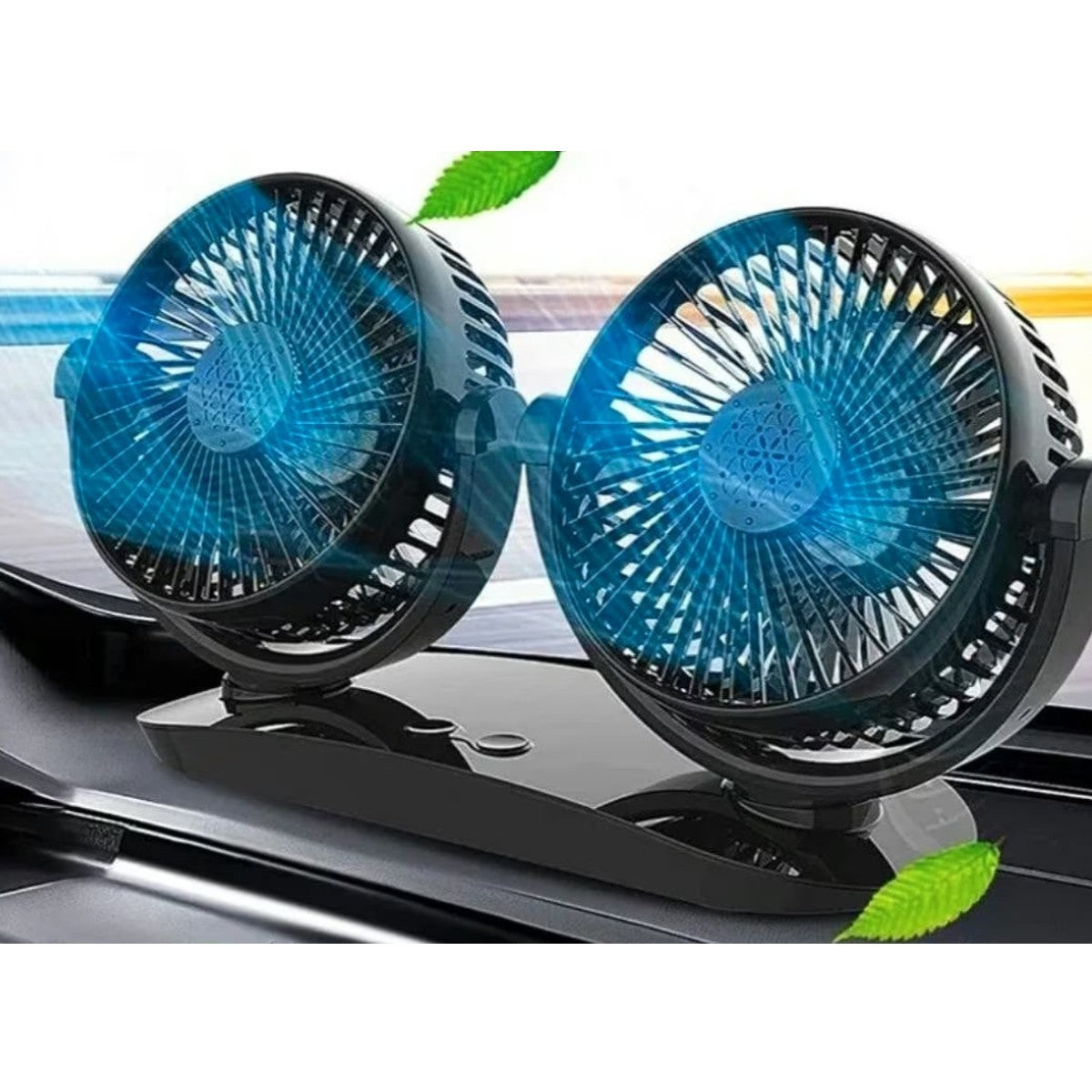 DOPPIO VENTILATORE PER AUTO 12V PORTATILE DA VIAGGIO REGOLABILE ARIA FRESCA