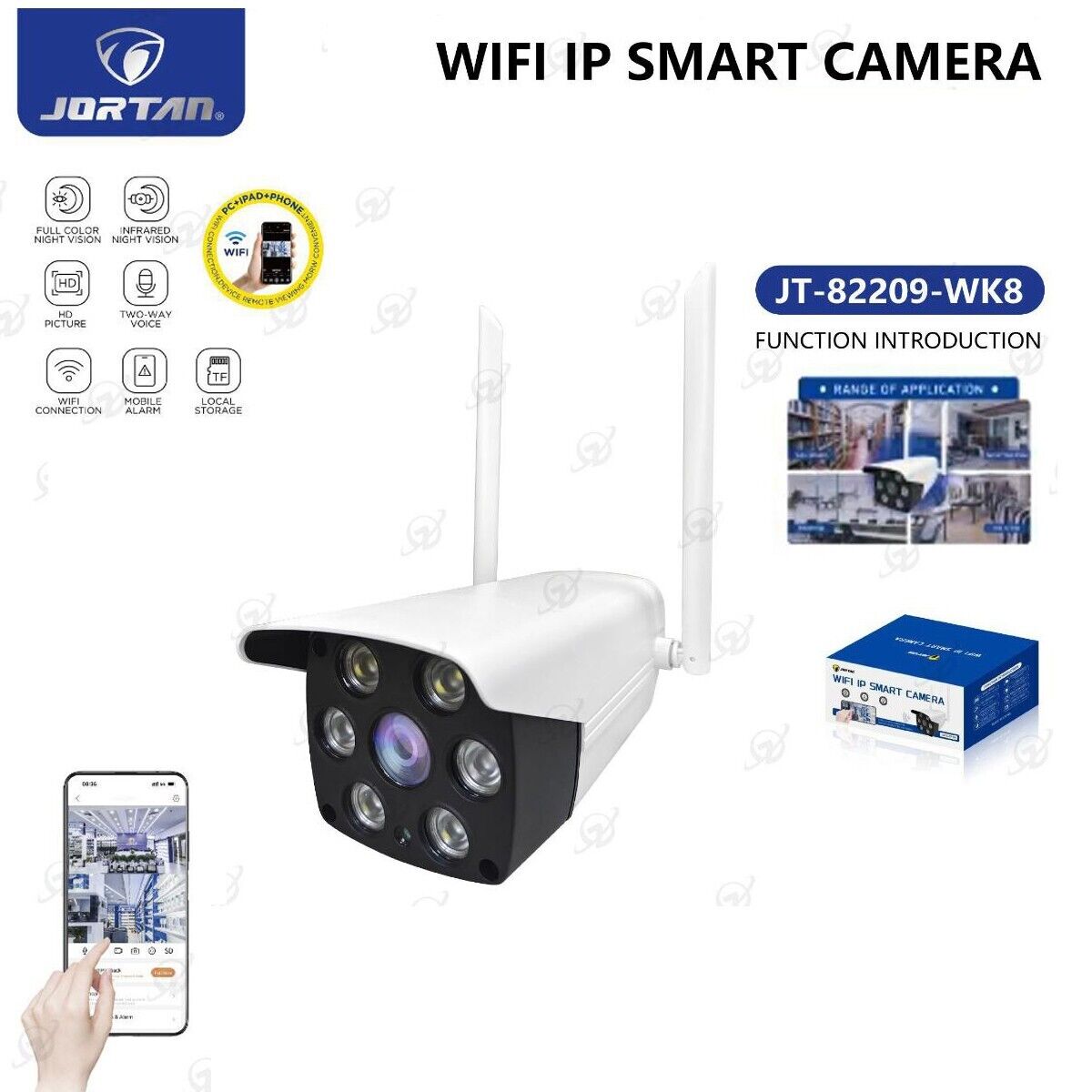 TELECAMERA VIDEOSORVEGLIANZA WIRELESS 6 LED 3.6MM 4MPX APP IP66 JT-82209WK8