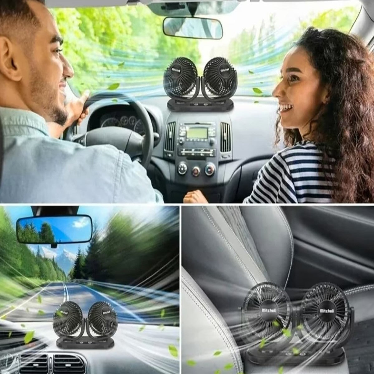DOPPIO VENTILATORE PER AUTO 12V PORTATILE DA VIAGGIO REGOLABILE ARIA FRESCA