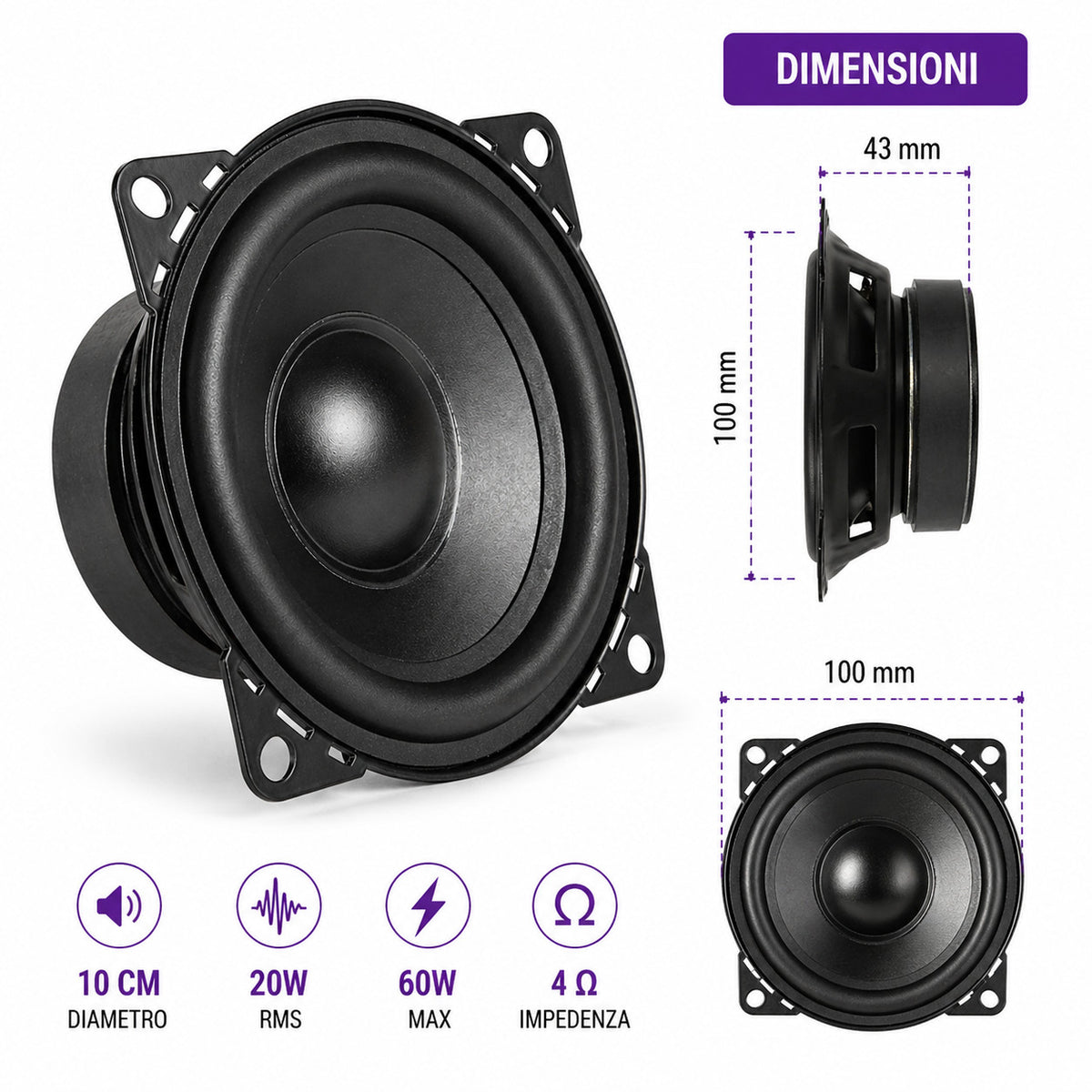 CAISSON DE VOITURE HAUT-PARLEUR 10 CM 20W RMS 60W MAX ENCEINTE AUDIO UNIVERSELLE CTC-407