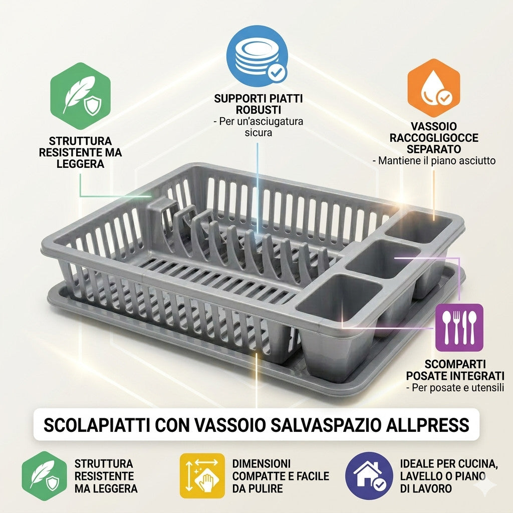 SCOLAPIATTI CON VASSOIO RACCOGLIGOCCE 45X35CM PORTAPOSATE PER CUCINA CASA ACQUA