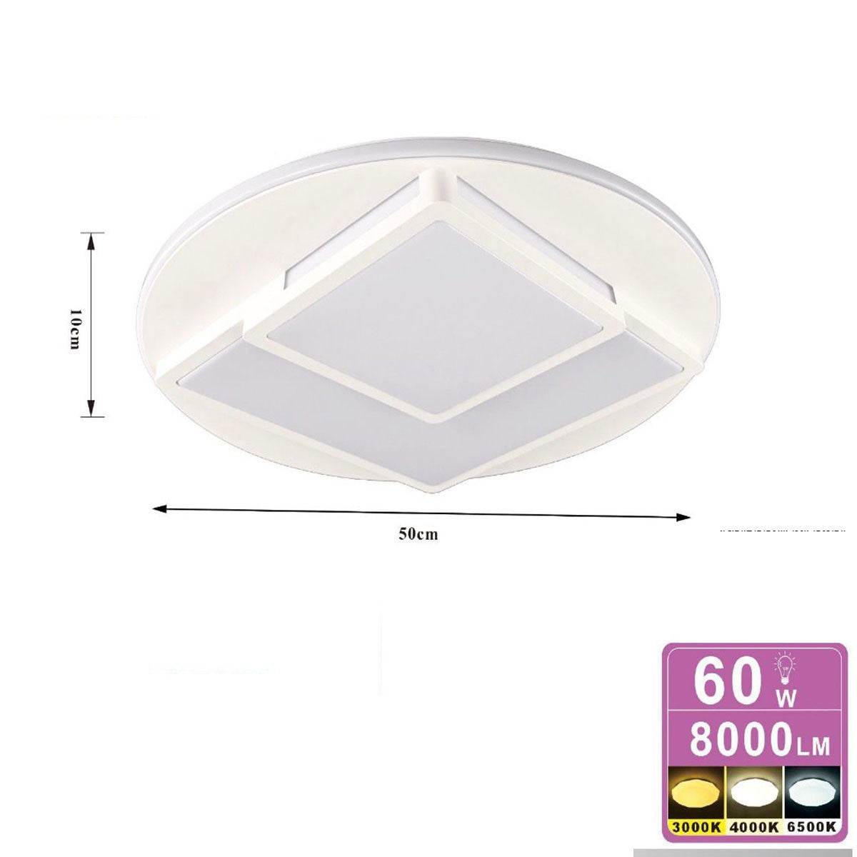PLAFONIERA LED 60W 3CCT 3000K 4000K 6500K 8000LM DESIGN GEOMETRICO 50CM ET-31642