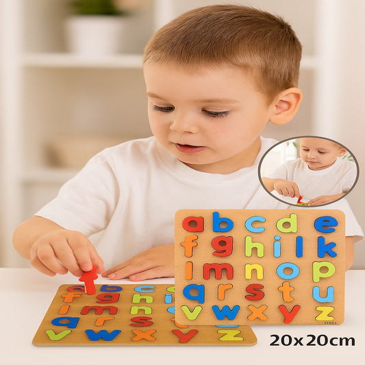 JEU ÉDUCATIF EN BOIS PLANCHE PUZZLE ALPHABET COLORÉ ENFANTS 20X20CM 31571