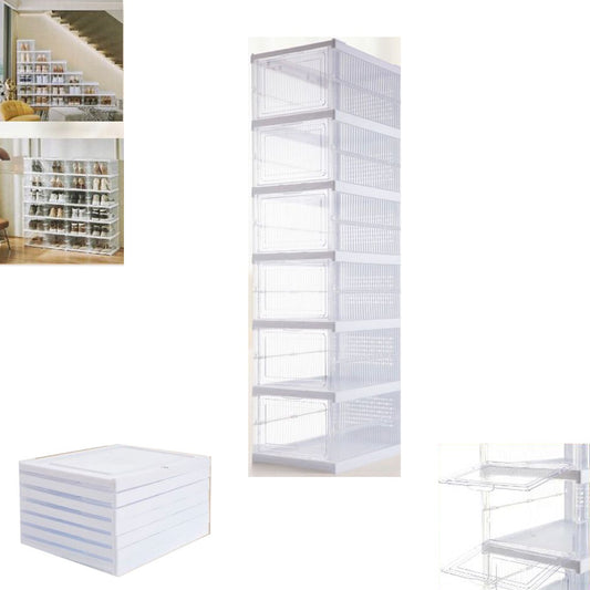 ÉTAGÈRE À CHAUSSURES 6 BOÎTES EMPILABLE CONTENEUR PLIANT ORGANISATEURS RANGE-CHAUSSURES