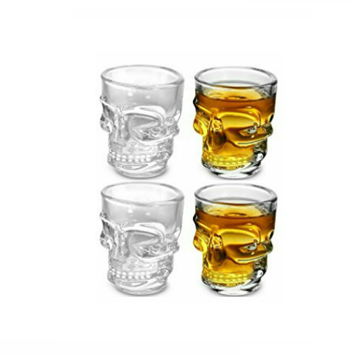 4 BICCHIERINI IN VETRO A FORMA DI TESCHIO PER SHOTTINI COCKTAIL PARTY SKULL SHOT