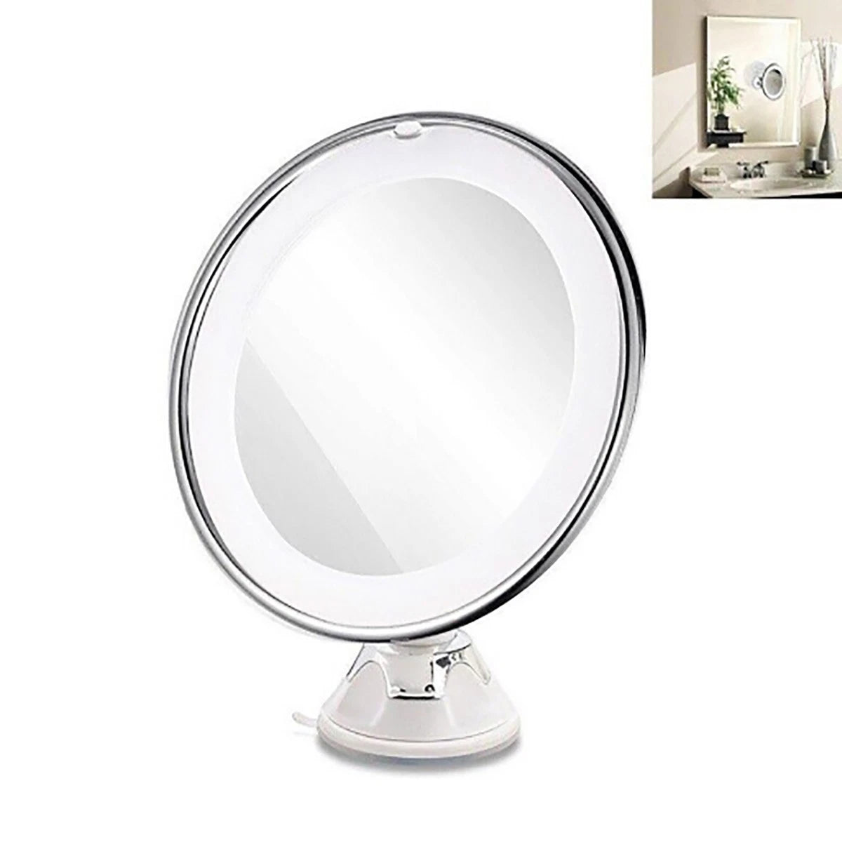 SPECCHIO TRUCCO LUCE LED VENTOSA ZOOM 10X MAKEUP TRUCCO FELSSIBILE BAGNO 17CM