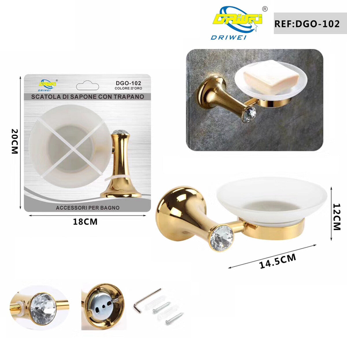 PORTE-SAVON SUPPORT SALLE DE BAIN MAISON DORÉ OR PORTE-SAVON DGO-102