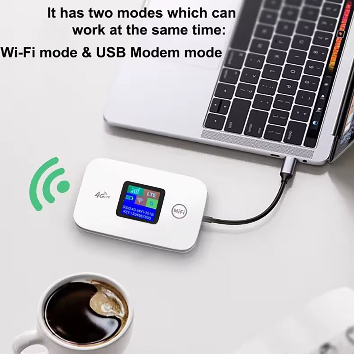 ROUTER WIFI PORTATILE 4G LTE SENZA FILI 300MBPS HOTSPOT PC  USB C AS-05577