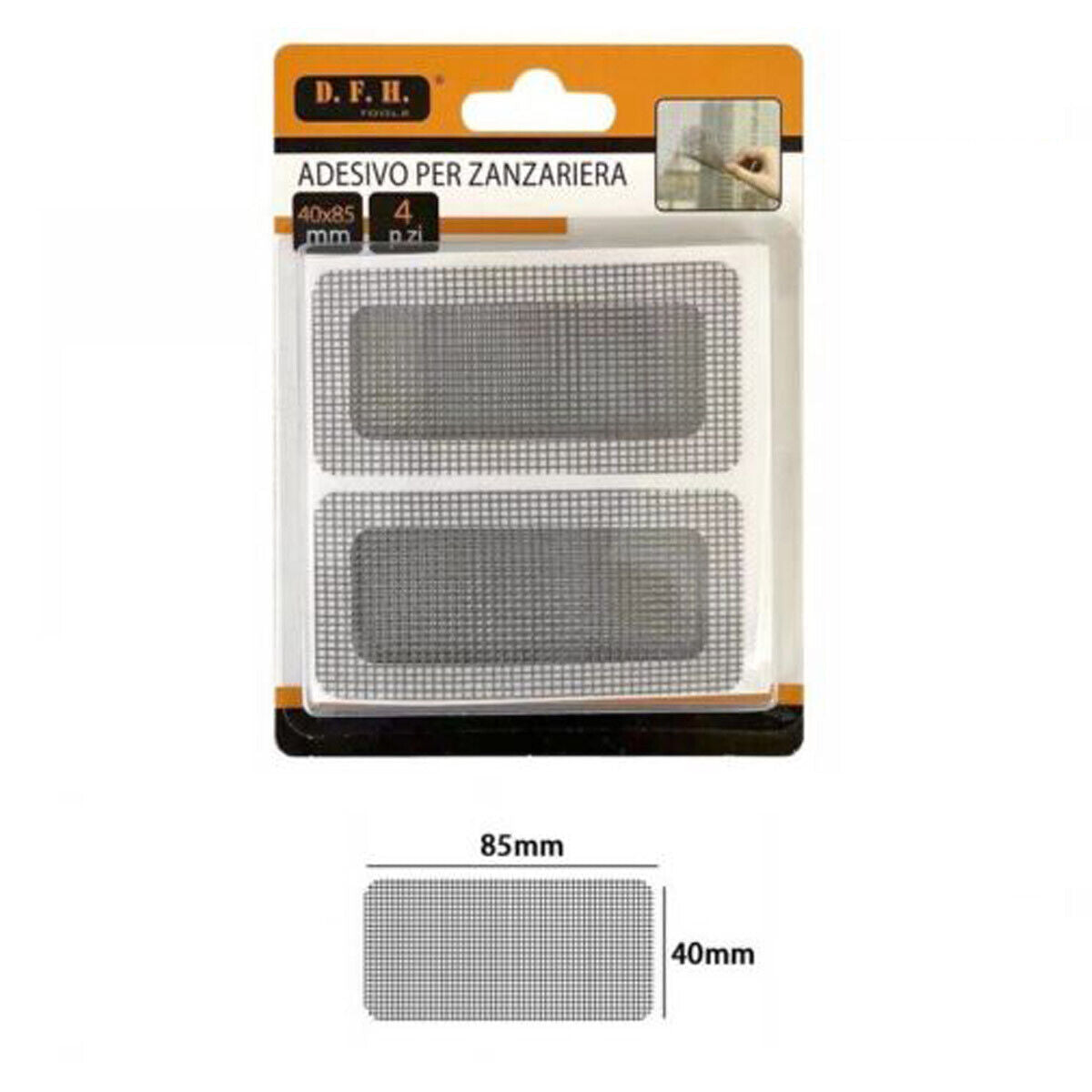 SET 4 TOPPE ADESIVE PER RIPARAZIONE RETE ZANZARIERA 40X85MM RIPARA ZANZARIERE