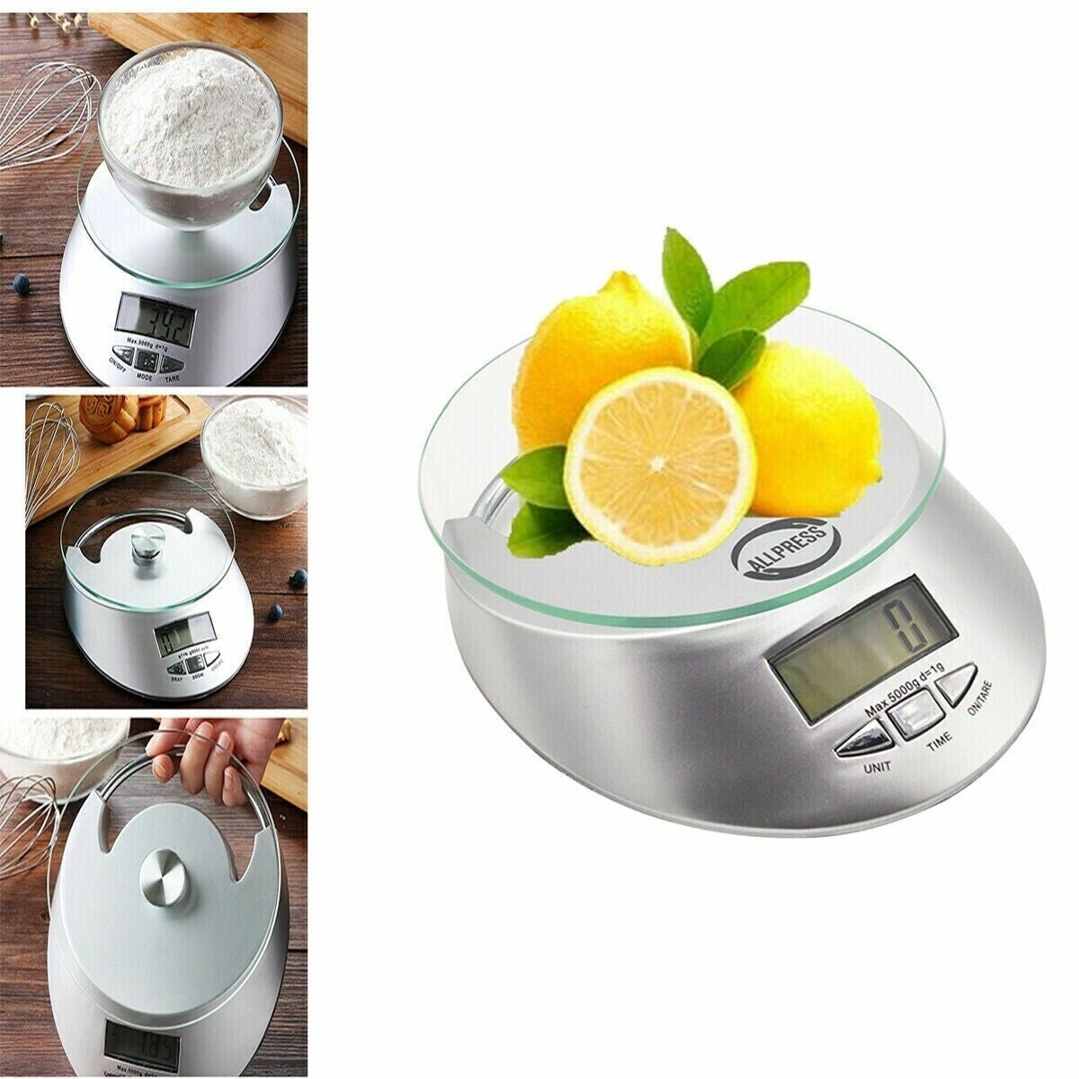 BILANCIA DIGITALE DA CUCINA DISPLAY LCD PIATTO IN VETRO FUNZIONE TARA 5KG B03