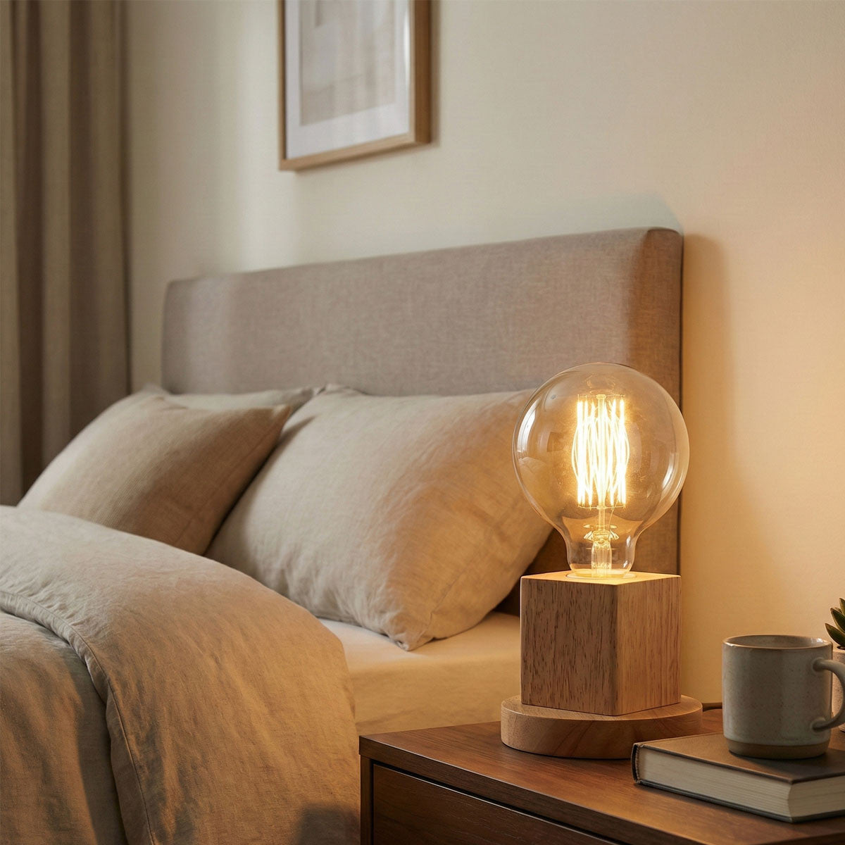LAMPADA DA TAVOLO LEGNO E27 BASE QUADRATA DESIGN MODERNO PORTALAMPADA ET-31633
