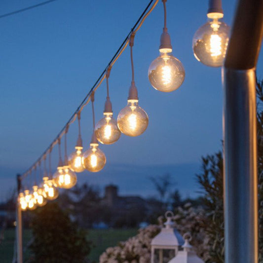 GUIRLANDE LUMINEUSE 10M 10 DOUILLES E27 BLANCHE EXTENSIBLE IP44 INTÉRIEUR EXTÉRIEUR