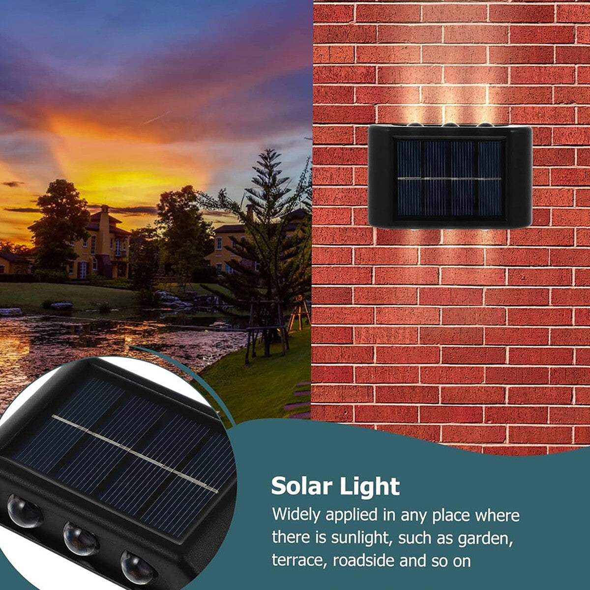 APPLIQUE MURALE 6 LED SOLAIRE IP65 BIDIRECTIONNELLE JARDIN TE-B0567