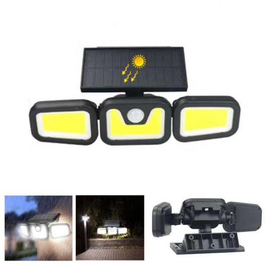 FARETTO COB LED SOLARE LUCE FREDDA SENSORE MOVIMENTO TRIPLA TESTA ROTANTE B0389