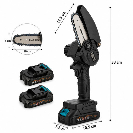 MINI SCIE À CHAÎNE ÉLECTRIQUE SANS FIL 48V TRONÇONNEUSE 4" CHAÎNE D'ÉLAGAGE POUR BRANCHES 2 BATTERIES