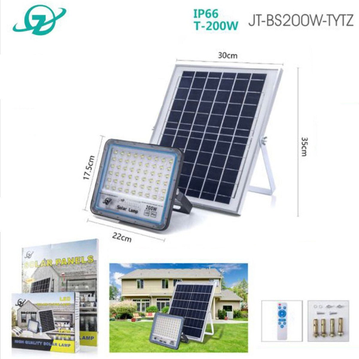 PROJECTEUR LED HAUTE LUMINOSITÉ PANNEAU SOLAIRE CRÉPUSCULAIRE TÉLÉCOMMANDE 200W