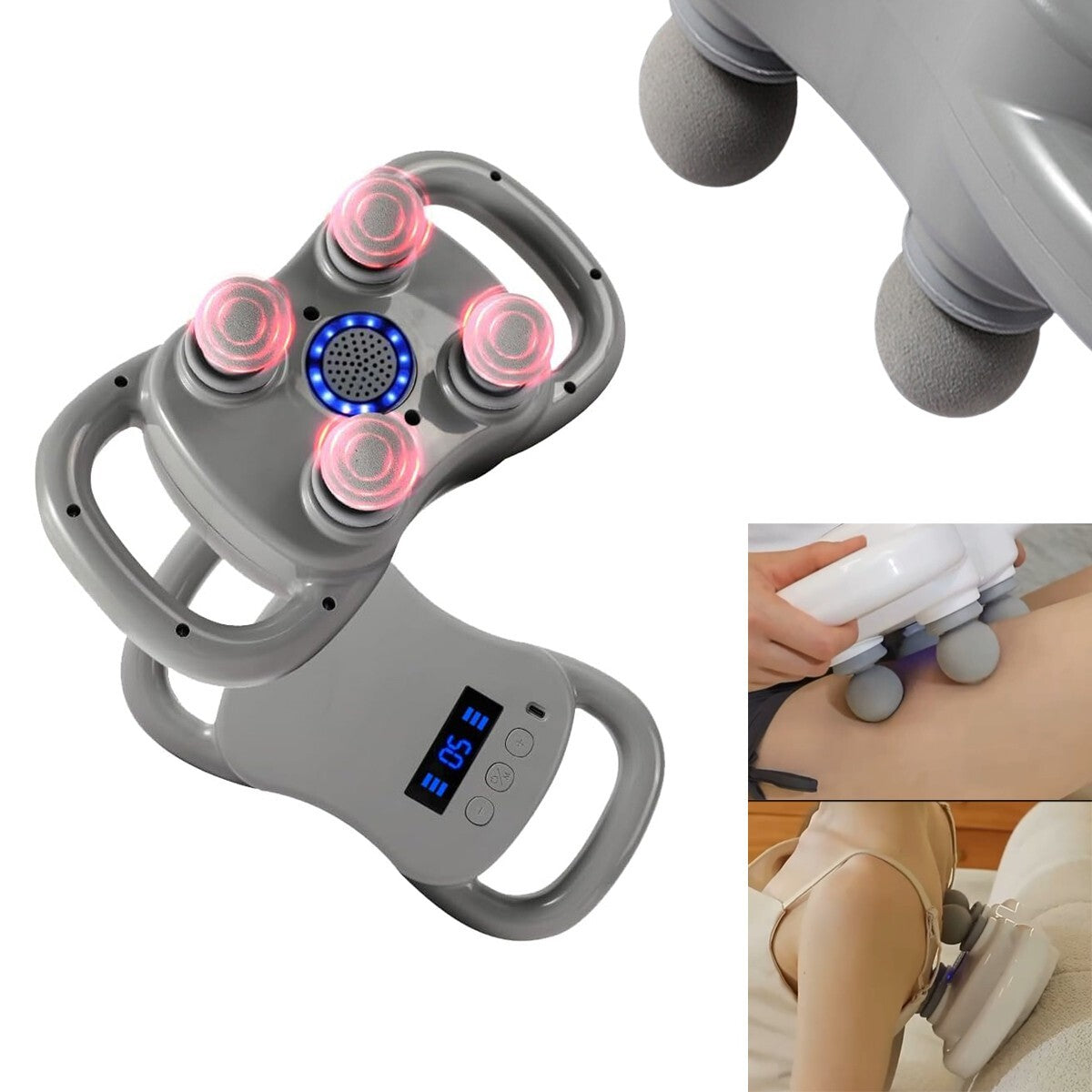 PISTOLET DE MASSAGE À PERCUSSION 4 TÊTES DOS JAMBES COU SOULAGE LA DOULEUR