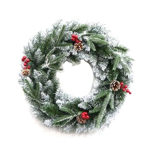 GHIRLANDA PINO VERDE INNEVATA 50CM BACCHE NEVE PIGNE CORONA ADDOBBI DI NATALE