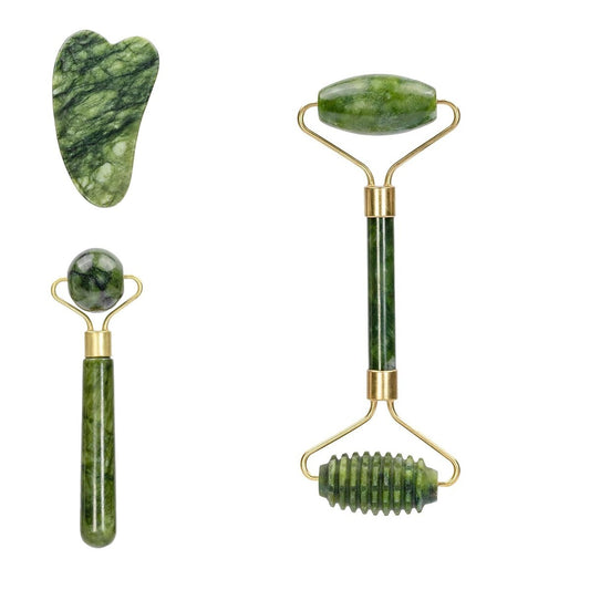 ROULEAU DE JADE NATUREL ET GUA SHA POUR MASSAGE FACIAL RAFFERMISSANT ET DÉTOXIFIANT