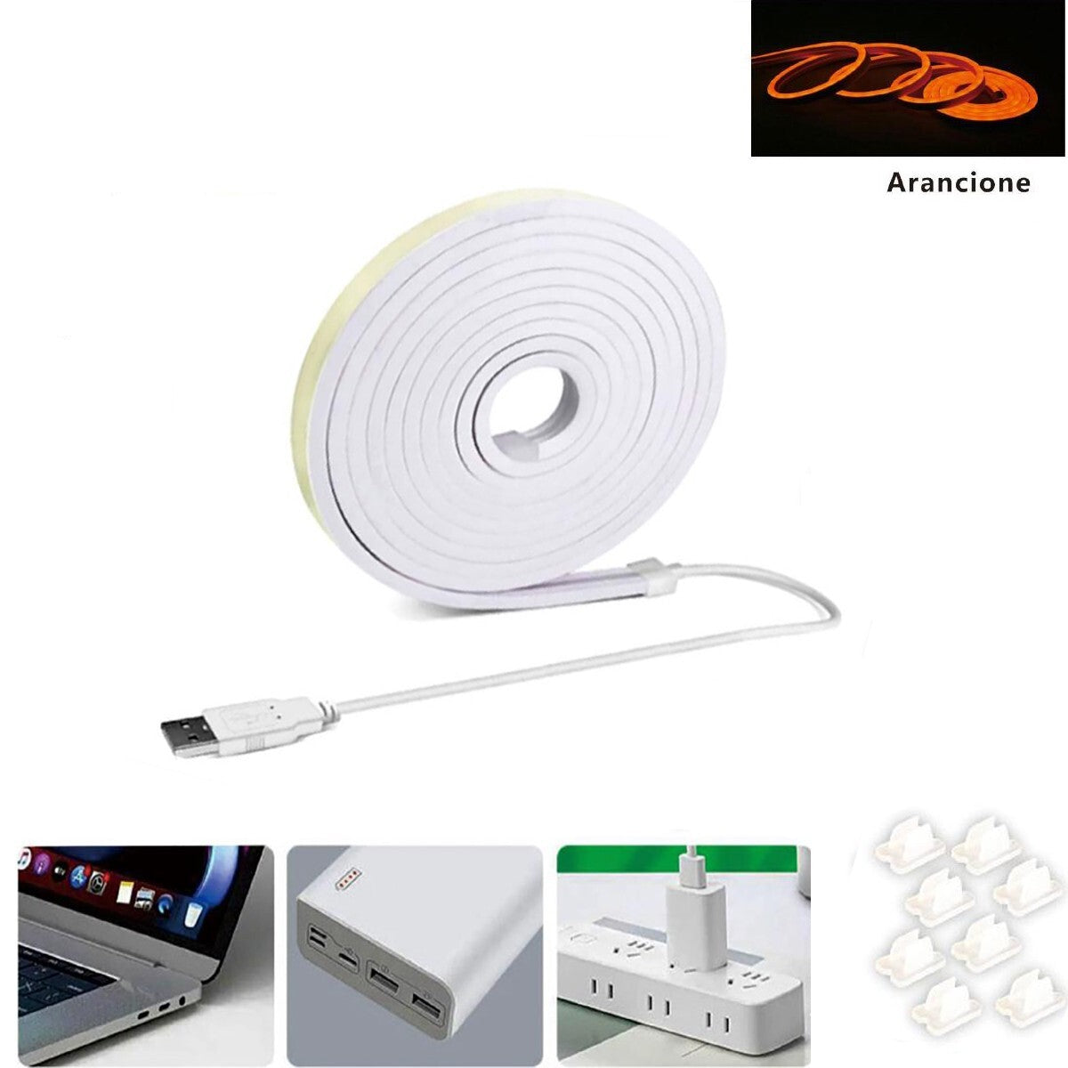 BANDE LED FLEXIBLE POUR CROCHETS RAIL PLAFOND USB ÉCRITURE LUMIÈRE ORANGE