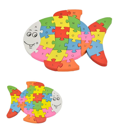PUZZLE 3D EN BOIS JEU ÉDUCATIF CHIFFRES LETTRES ENFANTS POISSON PETIT POISSON 52903