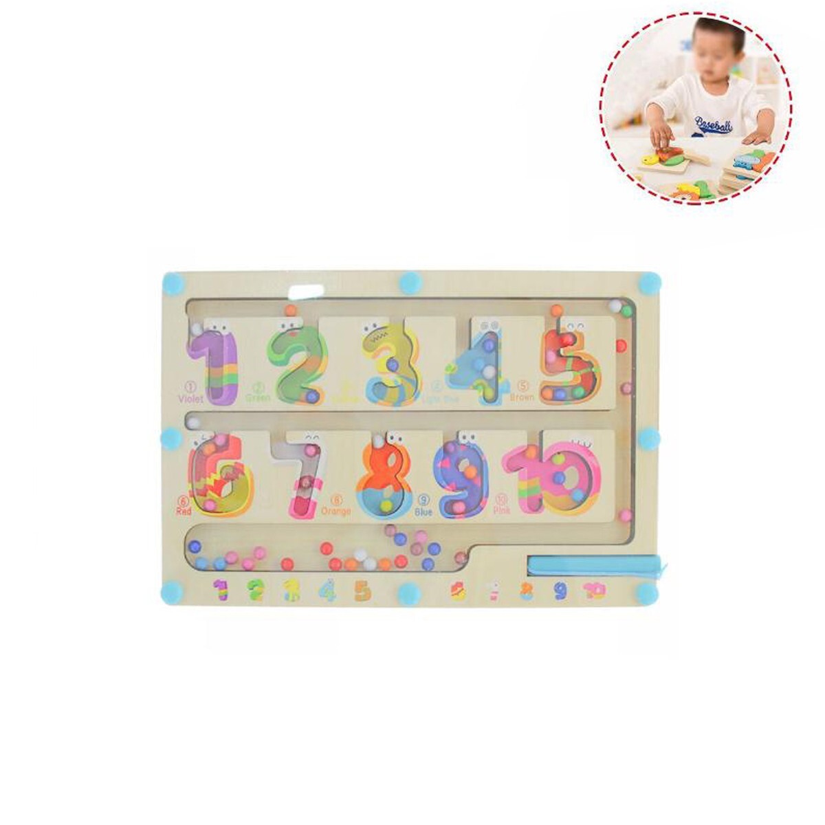 GIOCO EDUCATIVO IN LEGNO NUMERI COLORATI LABIRINTO CON PENNA MAGNETICA 07334
