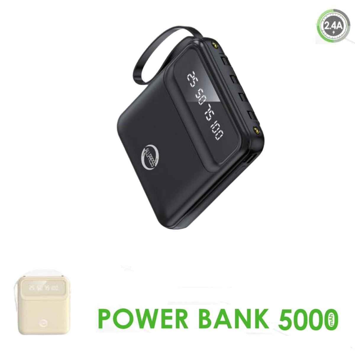 POWER BANK 5000 MAH DISPLAY LED CAVI INTEGRATI USB MICRO USB TYPE C SMARTPHONE