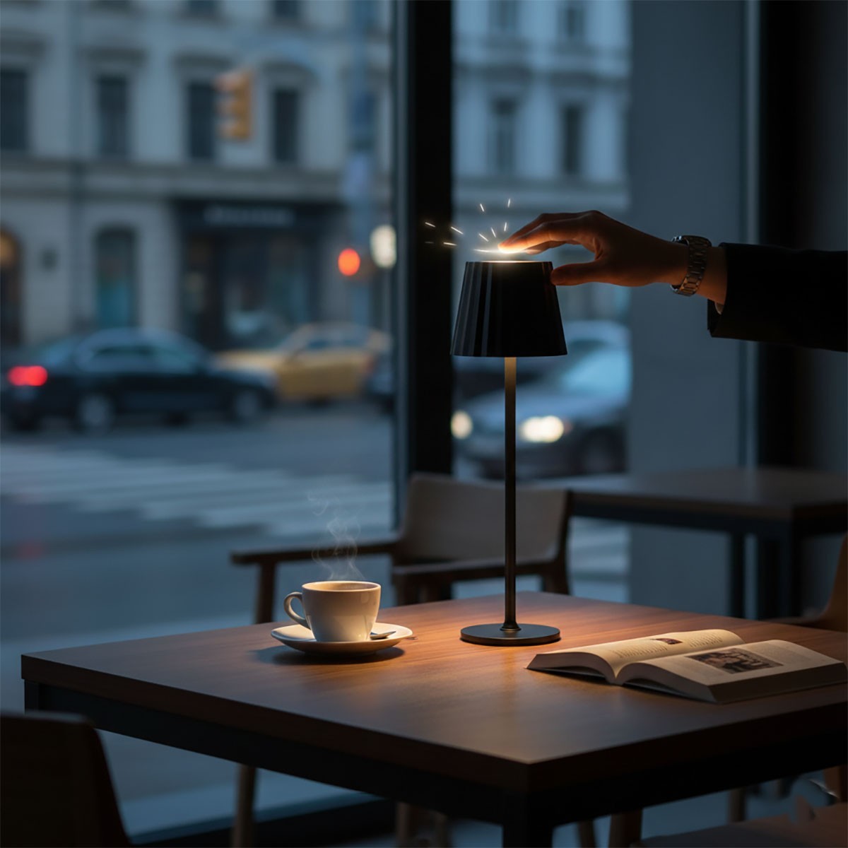 LAMPE DE TABLE TACTILE LED MODERNE RECHARGEABLE BAR HÔTEL RESTAURANT NOIR TD-306