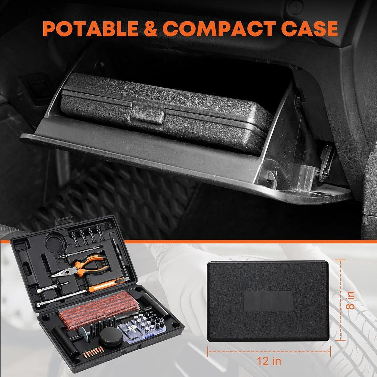 KIT RIPARAZIONE PER GOMME AUTO DA 100 PEZZI TUBLESS EMERGENZA VALIGETTA CTC-856