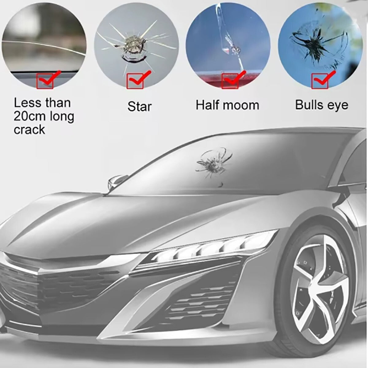 KIT RIPARAZIONE PARABREZZA AUTO SCHEGGE RESINA VETRO FAI DA TE CREPE RIPARA