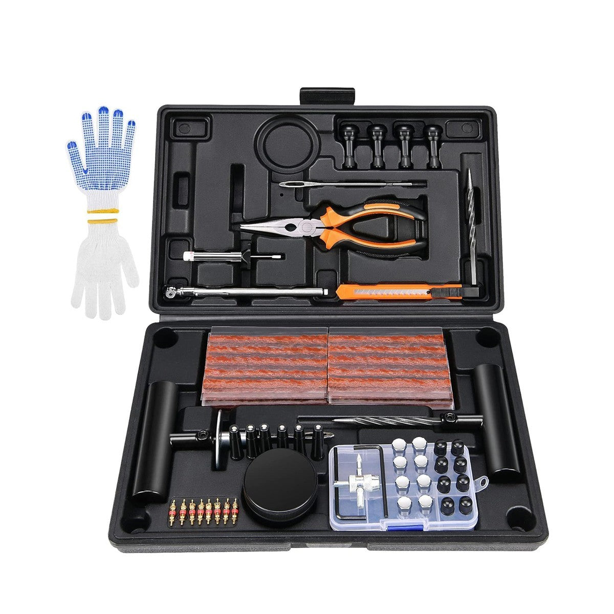 KIT RIPARAZIONE PER GOMME AUTO DA 100 PEZZI TUBLESS EMERGENZA VALIGETTA CTC-856