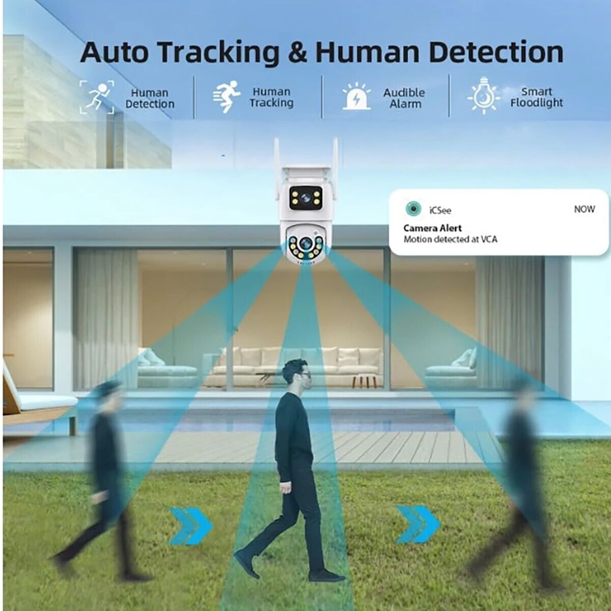 TELECAMERA VIDEOSORVEGLIANZA WIFI DOPPIA LENTE LED 3.6MM 2 ANTENNE JT-8697QJ