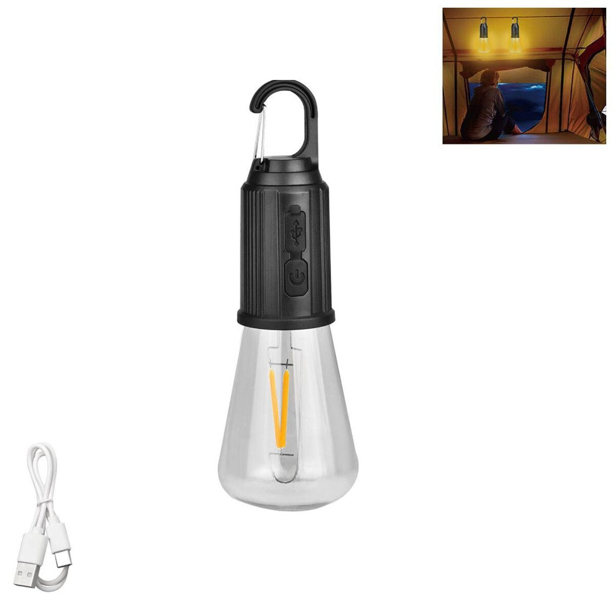LAMPE LED CAMPING USB RECHARGEABLE AVEC CROCHET PORTABLE LUMIÈRE D'URGENCE B0629