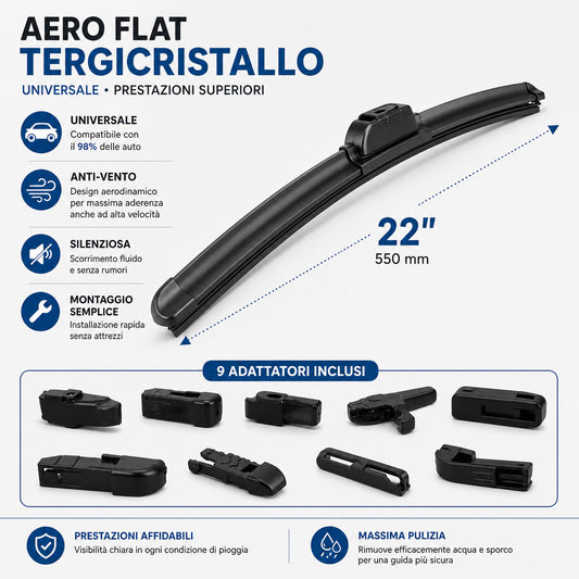 BALAIS ESSUIE-GLACE PLUIE UNIVERSELS VOITURE AERO PLAT 9 ADAPTATEURS 22" 550 mm