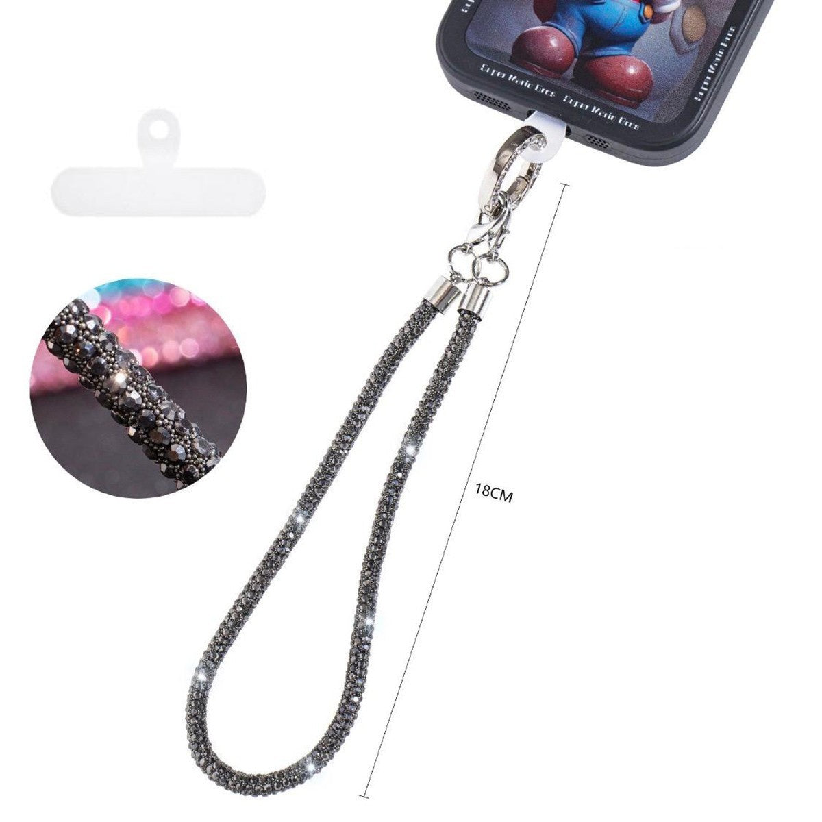 LACCETTO CATENA CORTA CORDINO DA POLSO CELLULARE STRASS UNIVERSALE SMARTPHON