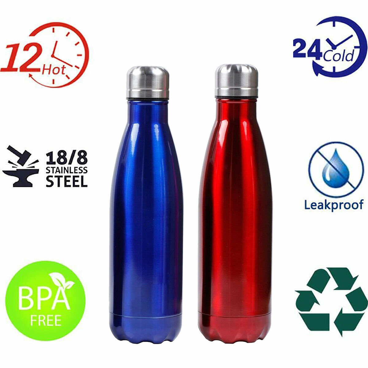 PORTATILE BORRACCIA BOTTIGLIA D'ACQUA ACCIAIO INOX TERMICA CALDO FREDDO 500 ML