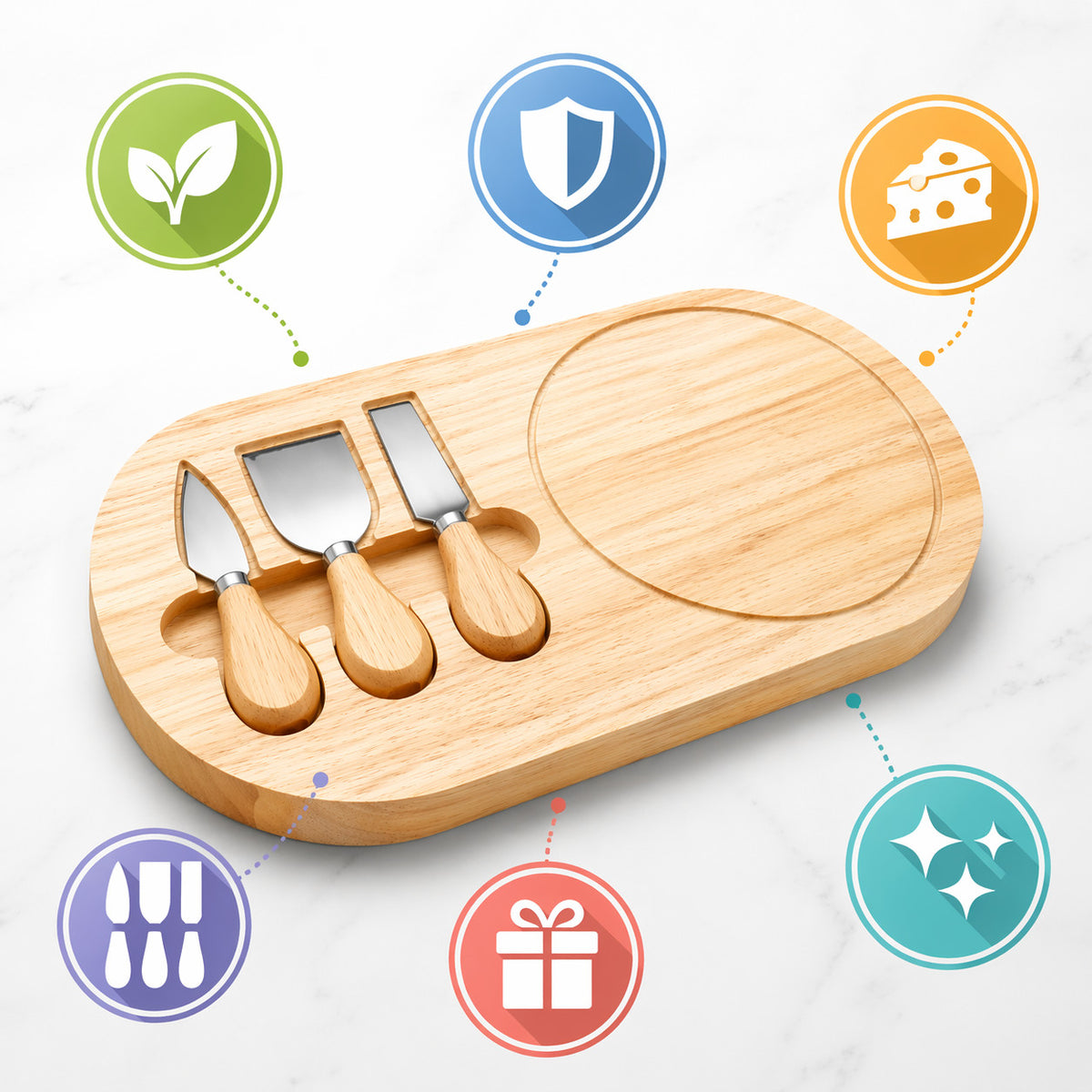 TAGLIERE LEGNO CON COLTELLI FORMAGGI SET 4 PZ TAGLIERE SERVIZIO SALUMI CUCINA