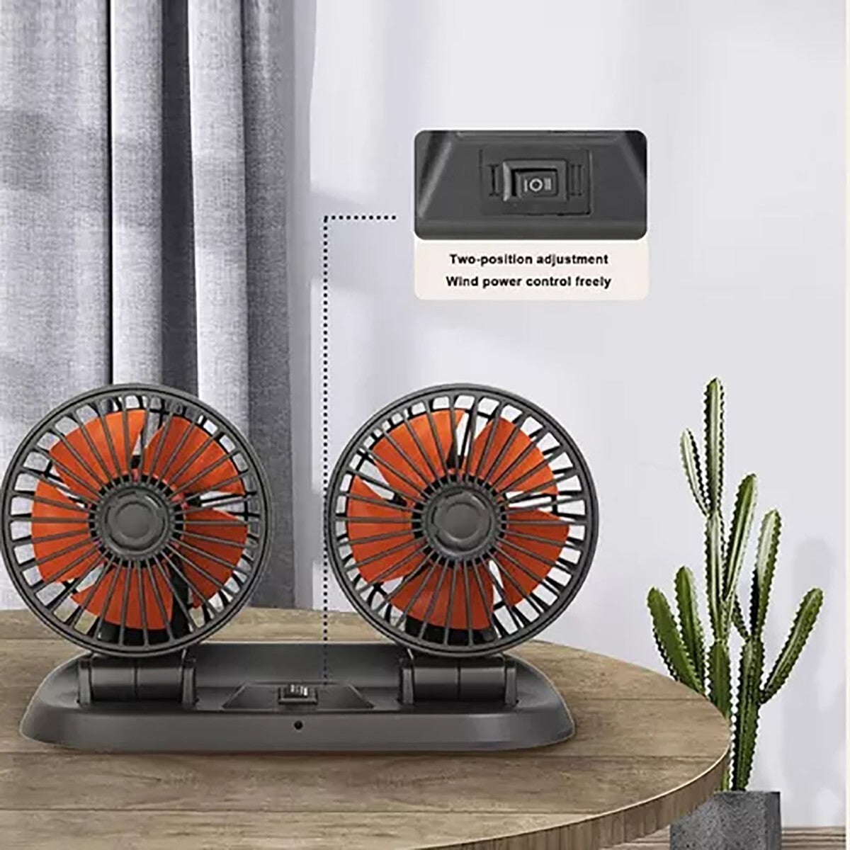 DOPPIO VENTILATORE PER AUTO 24V PORTATILE DA VIAGGIO REGOLABILE ARIA FRESCA