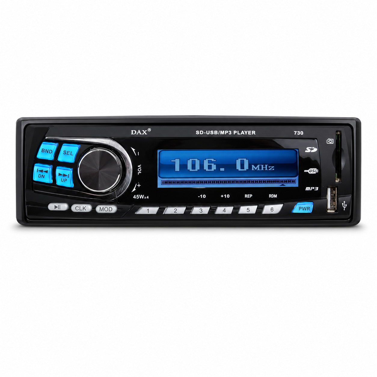 STEREO AUTORADIO AUTO CAMPER RADIO FM MP3 PORTA USB SLOT SD LCD DAX 730 MP
