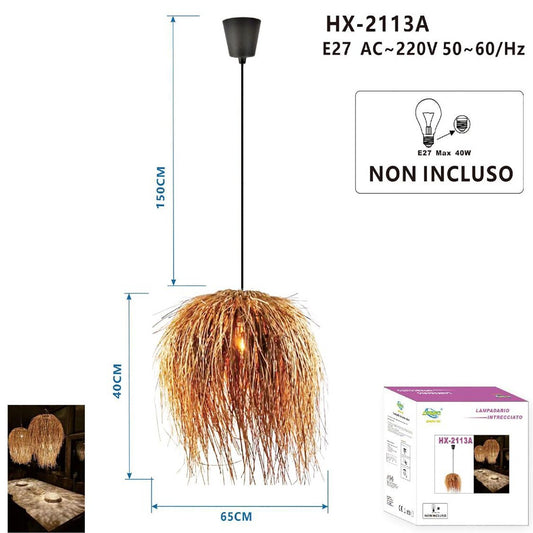 SUSPENSION RATTAN NATUREL JUTE TRESSÉ E27 PLAGE ET-31385