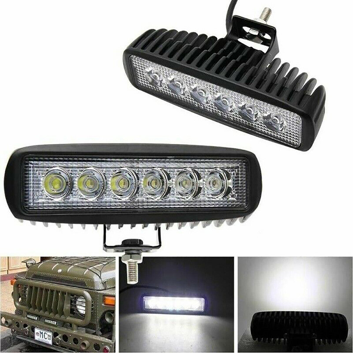 PHARE LAMPE SUPPLÉMENTAIRE PROFONDEUR POUR VOITURE TOUT-TERRAIN 12V 6 LED 18W IP68
