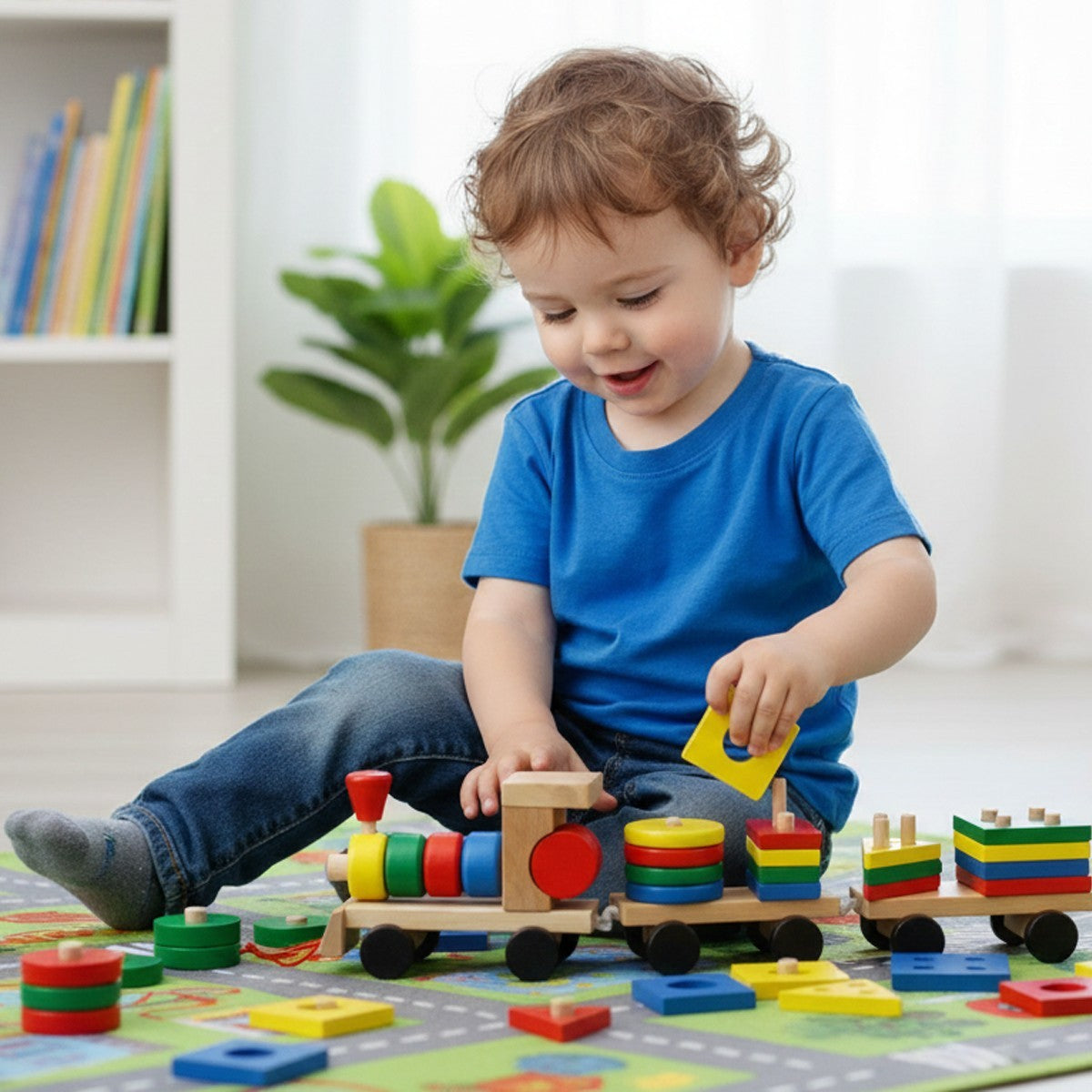 TRENINO LEGNO TRAINABILE GIOCO EDUCATIVO MONTESSORI FORME GEOMETRICHE 52295