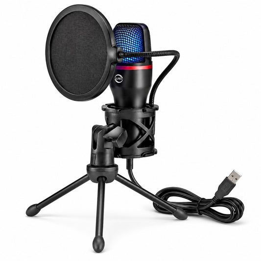 MICROPHONE USB À CONDENSATEUR TRÉPIED FILTRE ANTI-POP RVB STREAMING PODCAST AS-06022